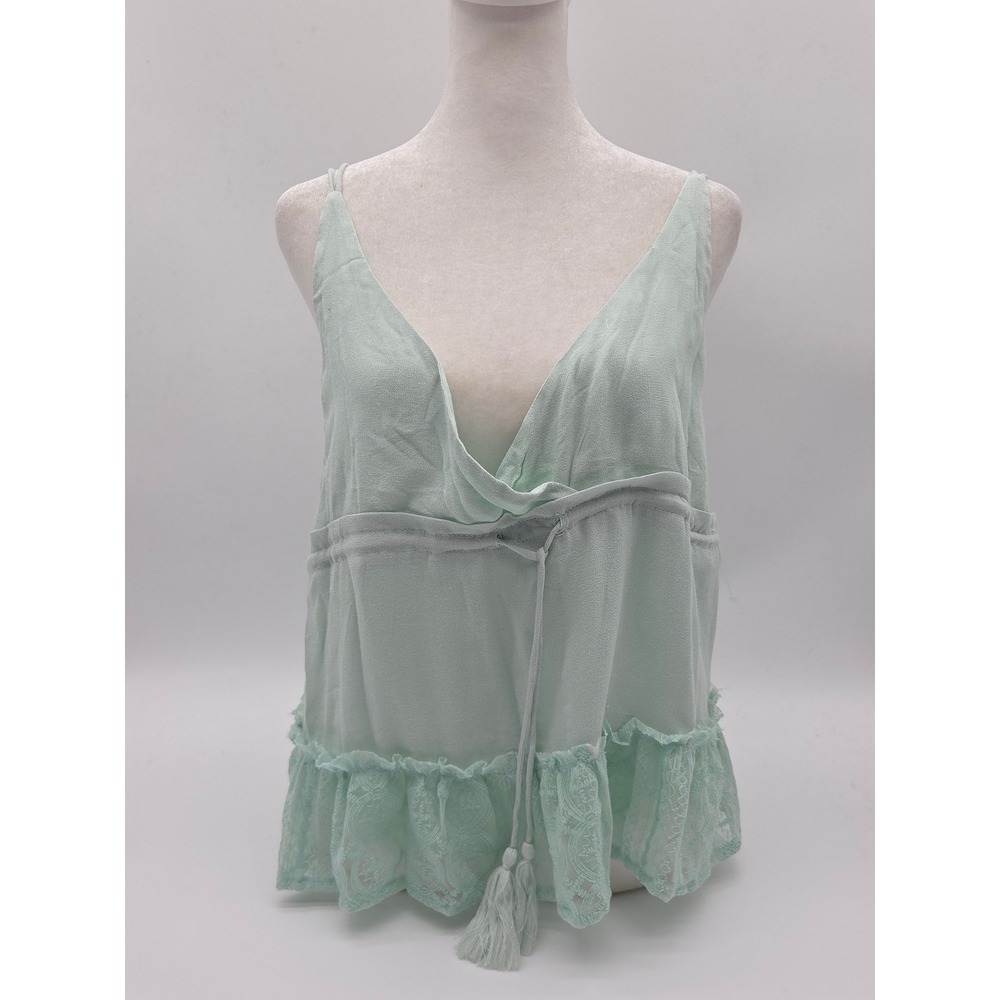 Honey Punch Medium Mint Green Rayon Lace Hem Strappy Babydoll Top 101-597